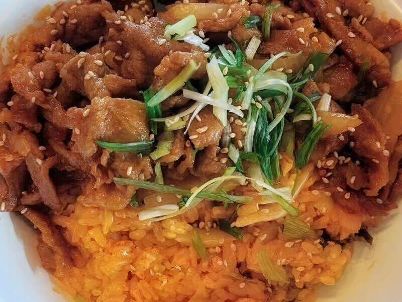Spicy Pork with Kimchi Fried Rice Bowl